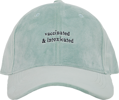 Lime Green Velvet Cap "vaccinated & intoxicated"