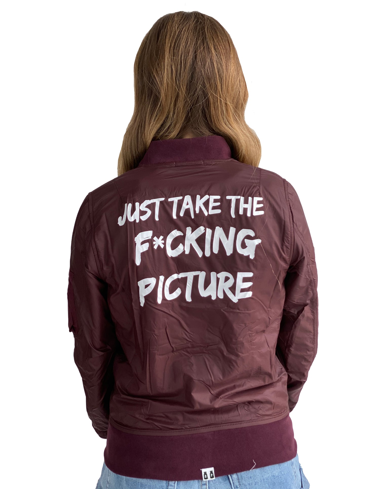 Women's Burgundy Bomber Jacket - "Just Take The F*cking Picture"