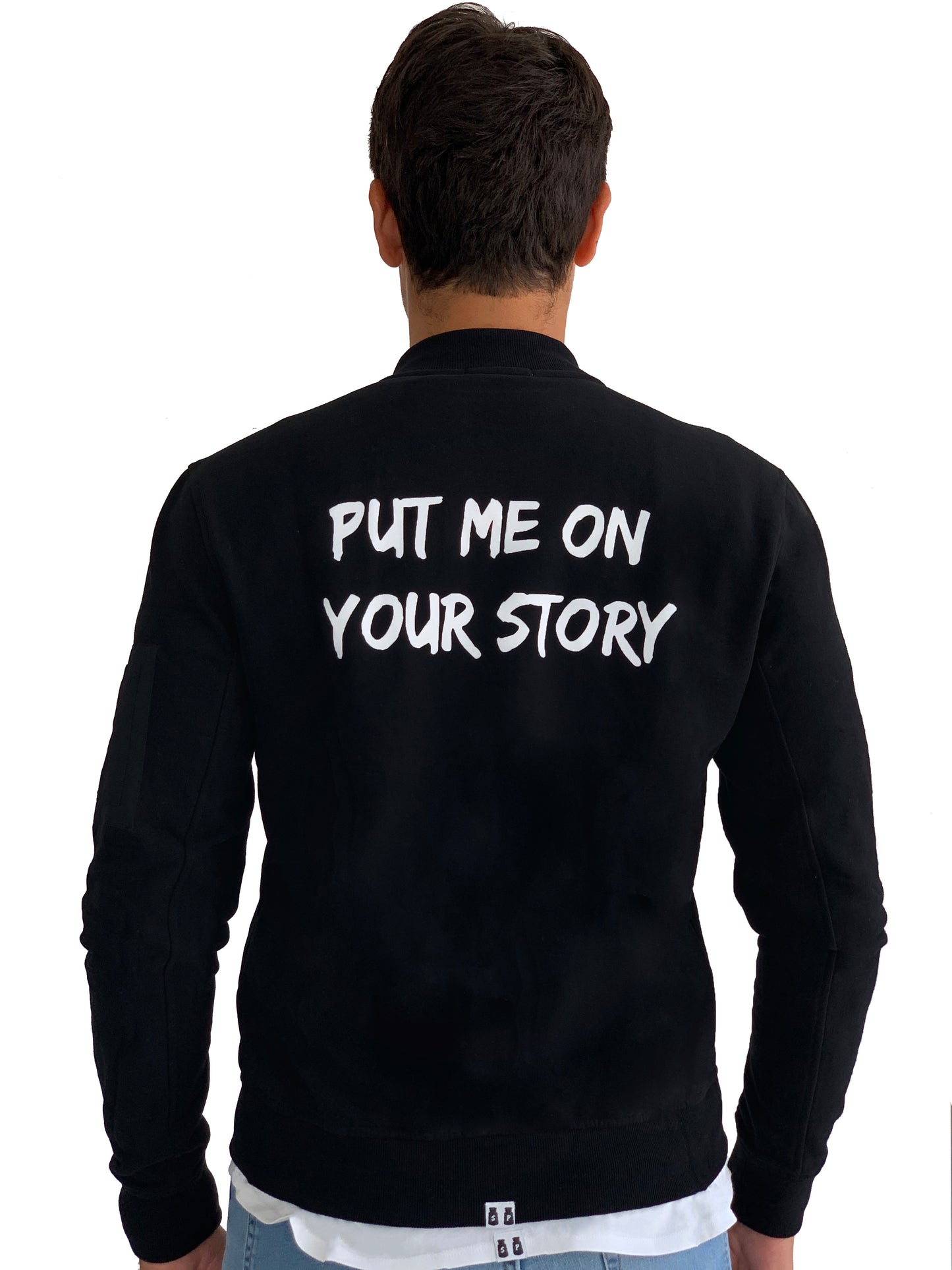 Men's Black Bomber Jacket - "Put Me On your Story"